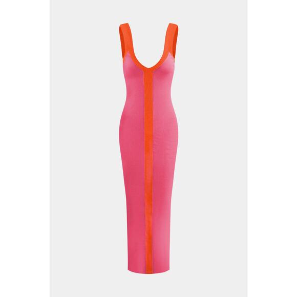 Micas Dresses & Skirts - Micas Colorblock V-neck Ribbed Spilt Maxi Dress, NWT XL